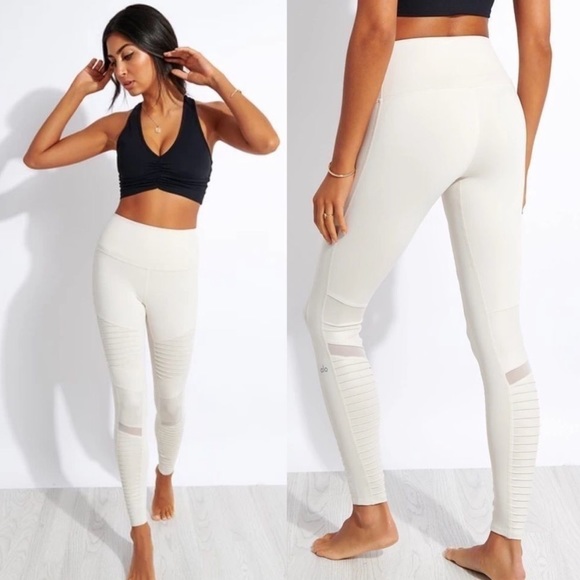ALO Yoga Pants - ALO High-Waist Moto Leggings in Bone